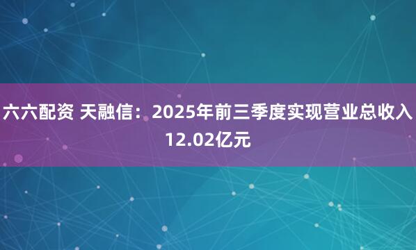 六六配资 天融信：2025年前三季度实现营业总收入12.02亿元